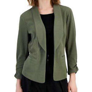Bar III Ruched 3/4-Sleeve Knit Blazer in Dusty Olive